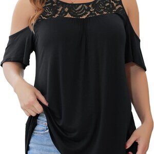 Women's Plus Size Cold Shoulder Lace Dressy Casual Top